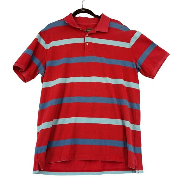 The Foundry Polo Shirt Mens Size L Tall Orange Blue Stripe Textured Knit - Picture 1 of 8